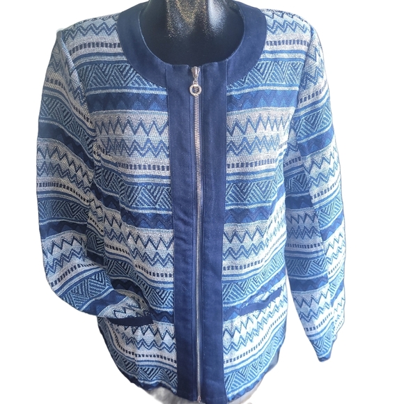 Le Grenier Blue and White Zippered Sweater Cardigan 16 - Picture 1 of 7